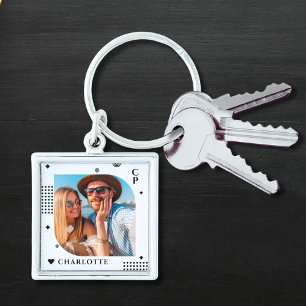 Monogram Name Photo Trendy Simple Modern Key Ring