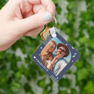 Monogram Name Photo Trendy Simple Modern Key Ring