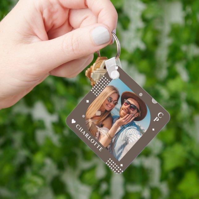 Monogram Name Photo Trendy Simple Modern Key Ring (Hand)