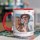 Monogram Name Photo Trendy Simple Modern Mug<br><div class="desc">Monogram Name Photo Trendy Simple Modern Coffee Mug features one of your favourite photos with your personalised name and monogram in elegant red script. Personalise by editing the text in the text boxes provided. Perfect for birthday, Christmas, Mother's Day, Father's Day, sister, cousins, best friends and more. PHOTO TIP: centre...</div>