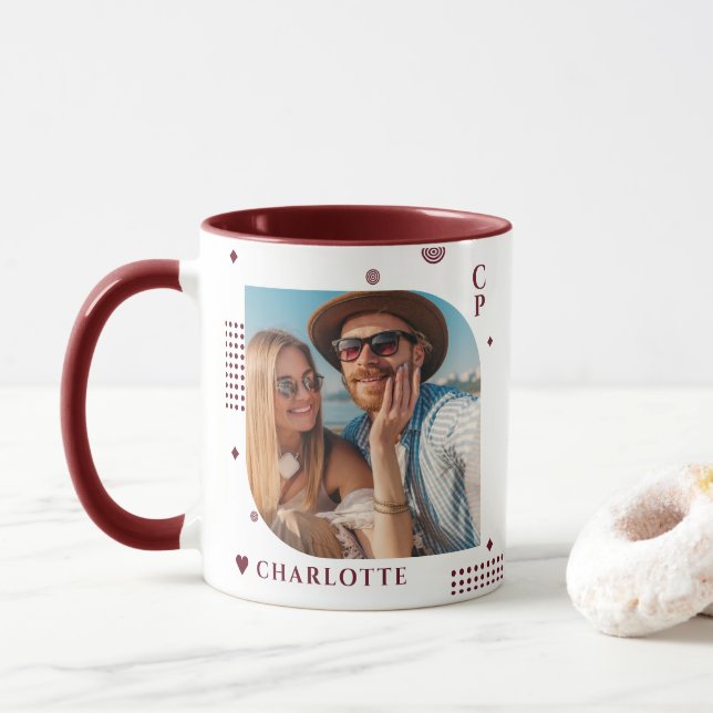 Monogram Name Photo Trendy Simple Modern Mug (With Donut)