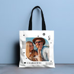 Monogram Name Photo Trendy Simple Modern Tote Bag<br><div class="desc">Monogram Name Photo Trendy Simple Modern Tote Bags features one of your favourite photos with your personalised name and monogram in elegant black script. Personalise by editing the text in the text boxes provided. Perfect for birthday, Christmas, Mother's Day, Father's Day, sister, cousins, best friends and more. PHOTO TIP: centre...</div>