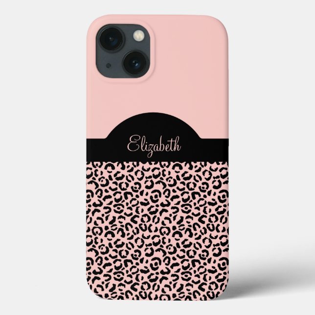 Monogram Name Pink Black Leopard Cheetah Print  Case-Mate iPhone Case (Back)