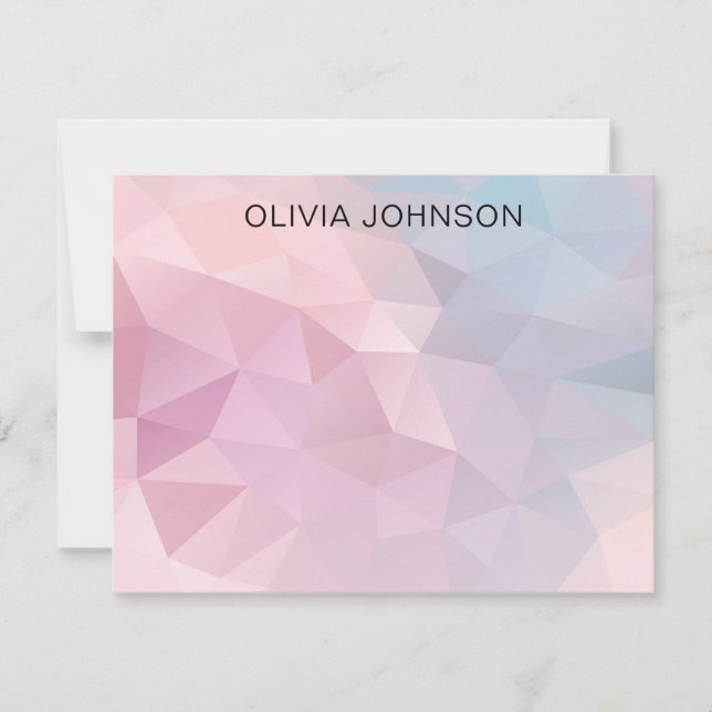 Monogram Name Pink Blue Geometric Flat Note Card (Front)