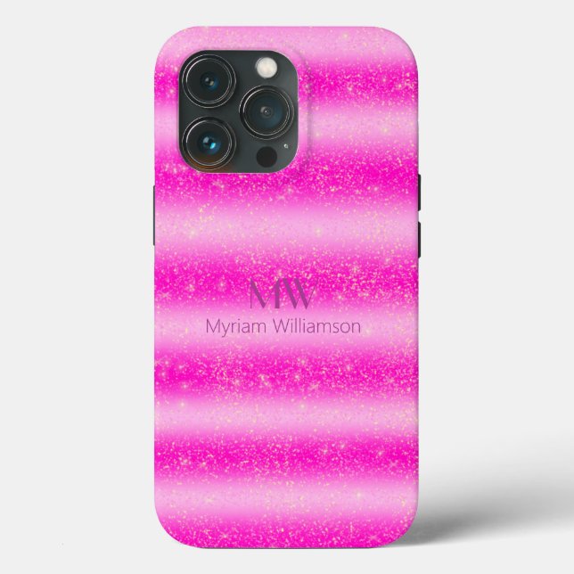 Monogram Name Pink Blush Glitter Stripes Case-Mate iPhone Case (Back)