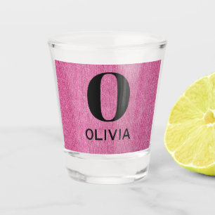 Monogram Name, Pink Denim Print 1.5oz Shot Glass