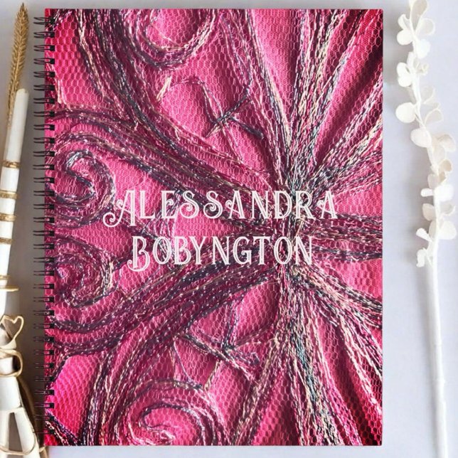 Monogram name pink elegant floral iridescent  notebook (Creator Uploaded)