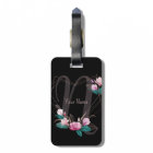 Monogram Name Pink Floral Geometric Frame Black