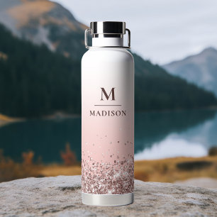 Monogram Name Pink Glitter Stylish Monogrammed Water Bottle
