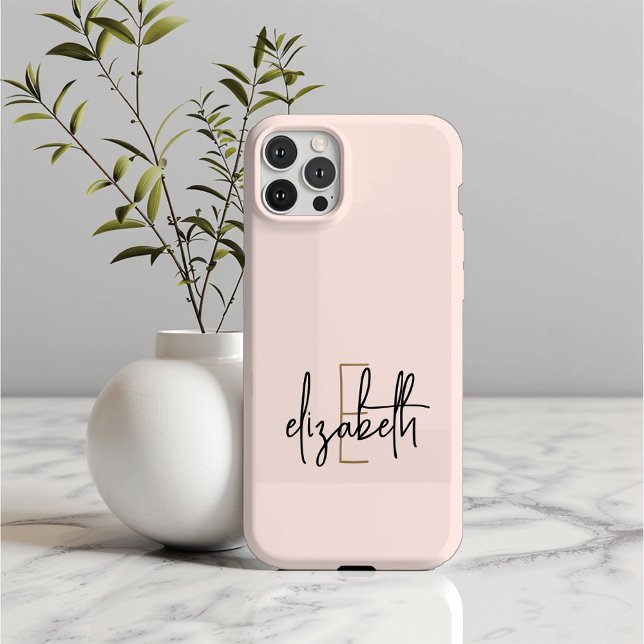 Monogram Name Pink Gold Modern  Case-Mate iPhone Case (Creator Uploaded)