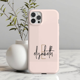 Monogram Name Pink Gold Modern  iPhone 15 Pro Case