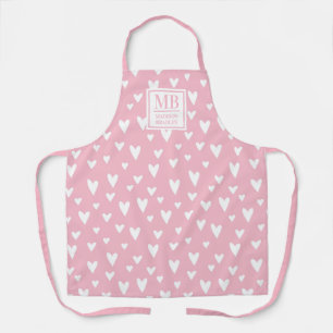 Monogram Name Pink Modern Love Heart Girly Apron