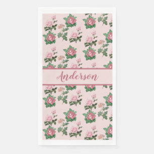 Monogram Name Pink Roses Floral Shabby Chic Napkin