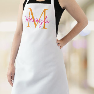 Monogram Name Pink Script Apron