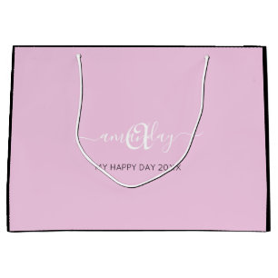 Monogram Name Pink White Bridal Sweet16th Wedding  Large Gift Bag