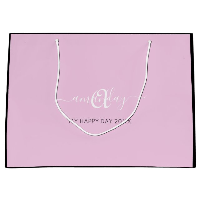 Monogram Name Pink White Bridal Sweet16th Wedding  Large Gift Bag (Front)