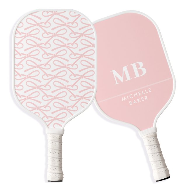 Monogram Name Pretty Pink Bow Pickleball Paddle (Creator Uploaded)