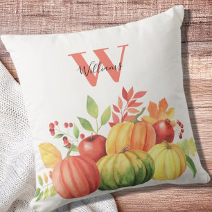 Monogram Name Pumpkin Autumn Throw Pillow