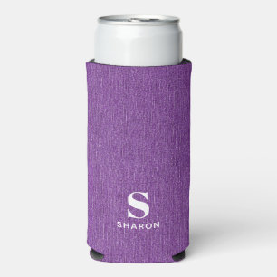 Monogram Name Purple Denim Print Slim Seltzer Can Cooler