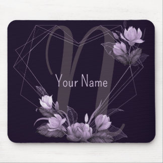 Monogram Name Purple Floral Violet Geometric Frame Mouse Pad