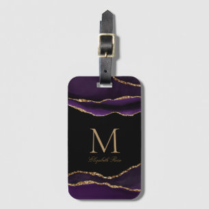Monogram Name Purple Gold Black Luggage Tag