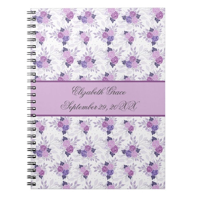 Monogram Name Purple Pink Floral New Baby Notebook (Front)