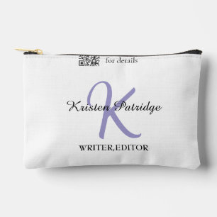 Monogram name purple writer editper QR code busine Accessory Pouch