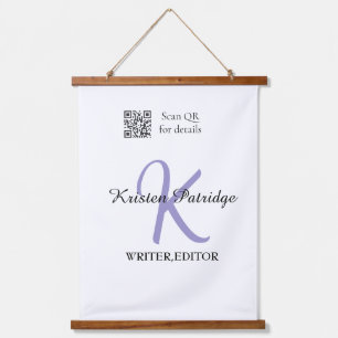 Monogram name purple writer editper QR code busine Hanging Tapestry