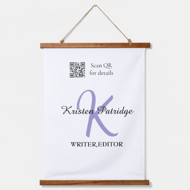 Monogram name purple writer editper QR code busine Hanging Tapestry (Front)