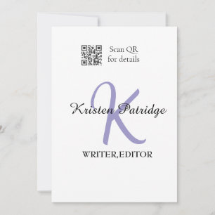 Monogram name purple writer editper QR code busine Invitation