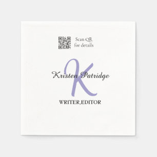 Monogram name purple writer editper QR code busine Napkin