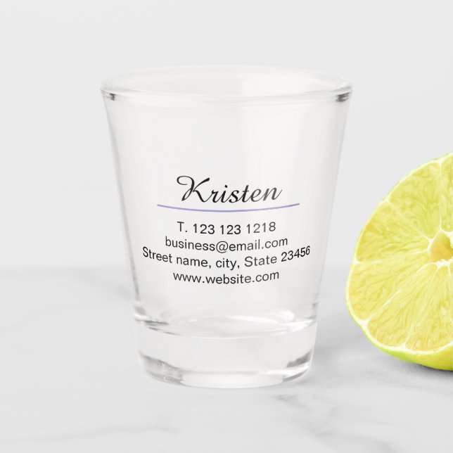 Monogram name purple writer editper QR code busine Shot Glass (Front)