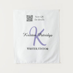 Monogram name purple writer editper QR code busine Tapestry