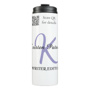 Monogram name purple writer editper QR code busine Thermal Tumbler