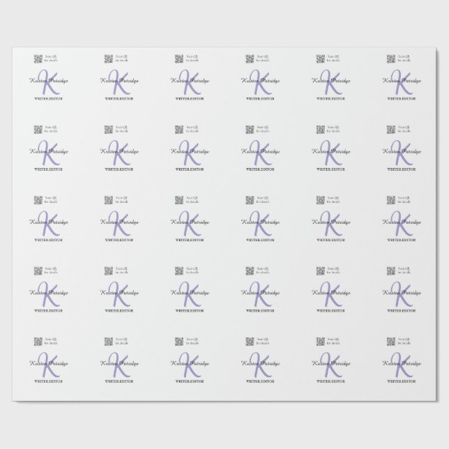 Monogram name purple writer editper QR code busine Wrapping Paper (Flat)