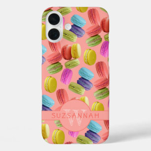 Monogram Name Rainbow Macaron Cookies Pattern iPhone 16 Plus Case