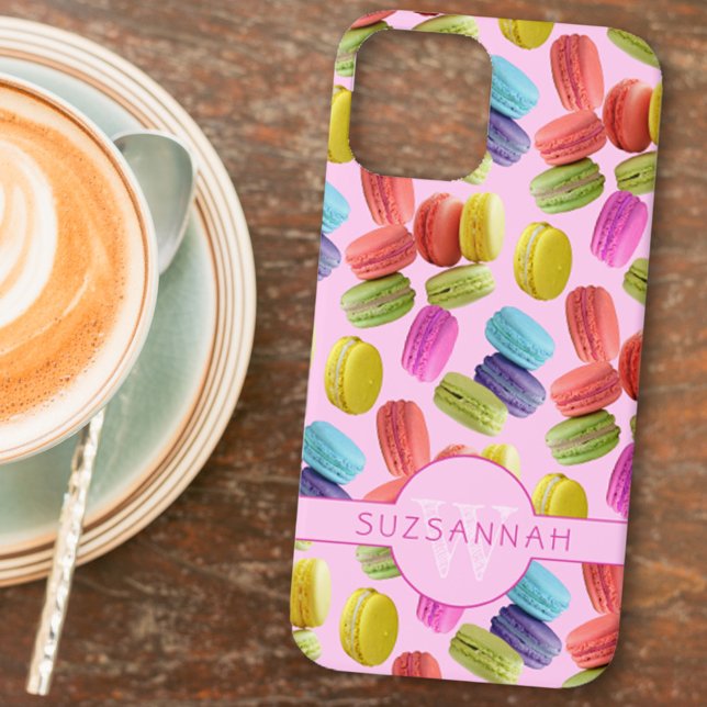 Monogram Name Rainbow Macaron Cookies Pattern Case-Mate iPhone Case (Creator Uploaded)