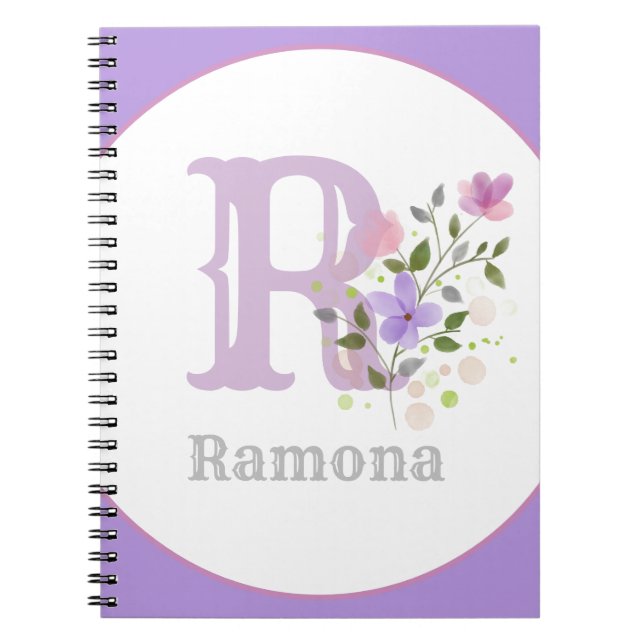 Monogram & Name Ramona with Flowers Notebook (Front)