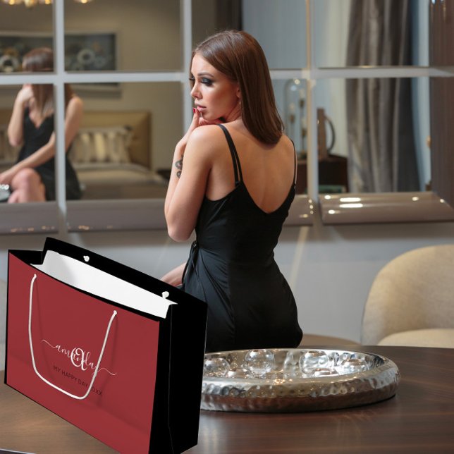 Monogram Name Red Bean Bridal Sweet16th Wedding  Large Gift Bag (Monogram Name Red Bean Bridal Sweet16th Wedding Large Gift Bag)