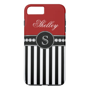 Monogram Name Red Black Stripes Pattern iPhone 8 Plus/7 Plus Case