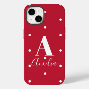 Monogram Name Red Polka Dots Pattern Case-Mate iPhone 14 Case