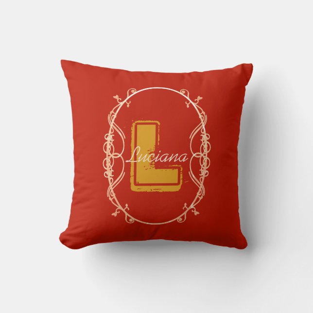 Monogram Name Red Script Simple Elegant Modern Cushion (Front)