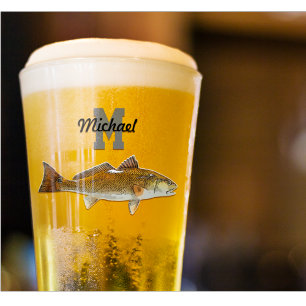 Monogram Name Redfish Fishing Men Sports Outdoor Glass