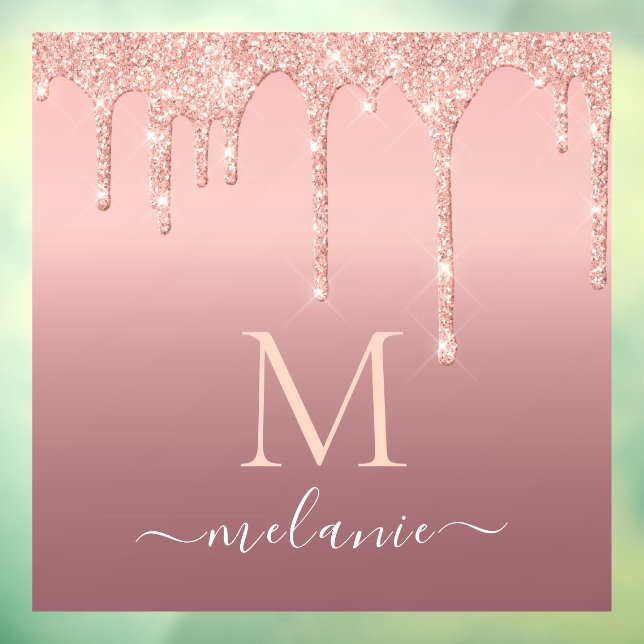 Monogram Name Rose Blush Sparkle Window Cling (Sheet 3)
