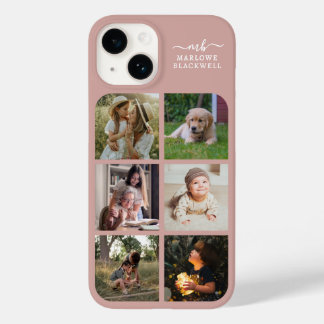 Monogram Name Rose Gold 6 Photo Collage Case-Mate iPhone 14 Case