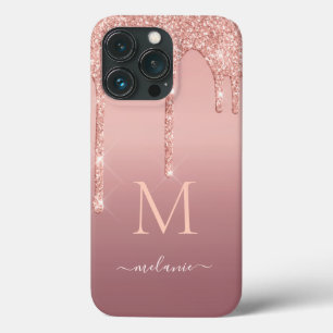 Monogram Name Rose Gold Blush Glitter Sparkle iPhone 13 Pro Case