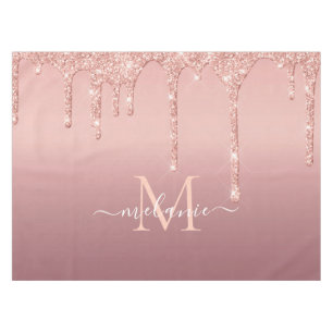 Monogram Name Rose Gold Blush Glitter Tablecloth
