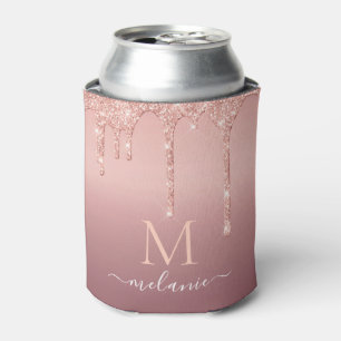 Monogram Name Rose Gold Blush Sparkle Can Cooler