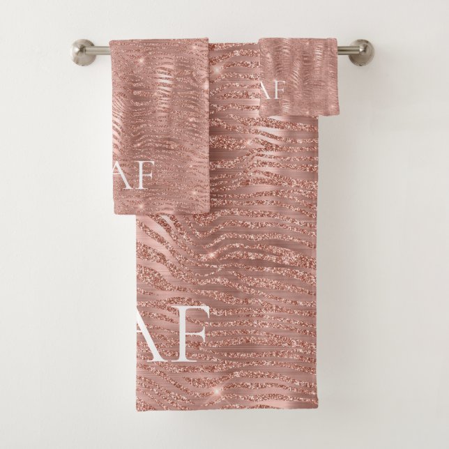 Monogram Name Rose Gold Glitter Animal Print Bath Towel Set (Insitu)