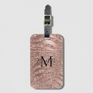 Monogram Name Rose Gold Glitter Animal Print Luggage Tag
